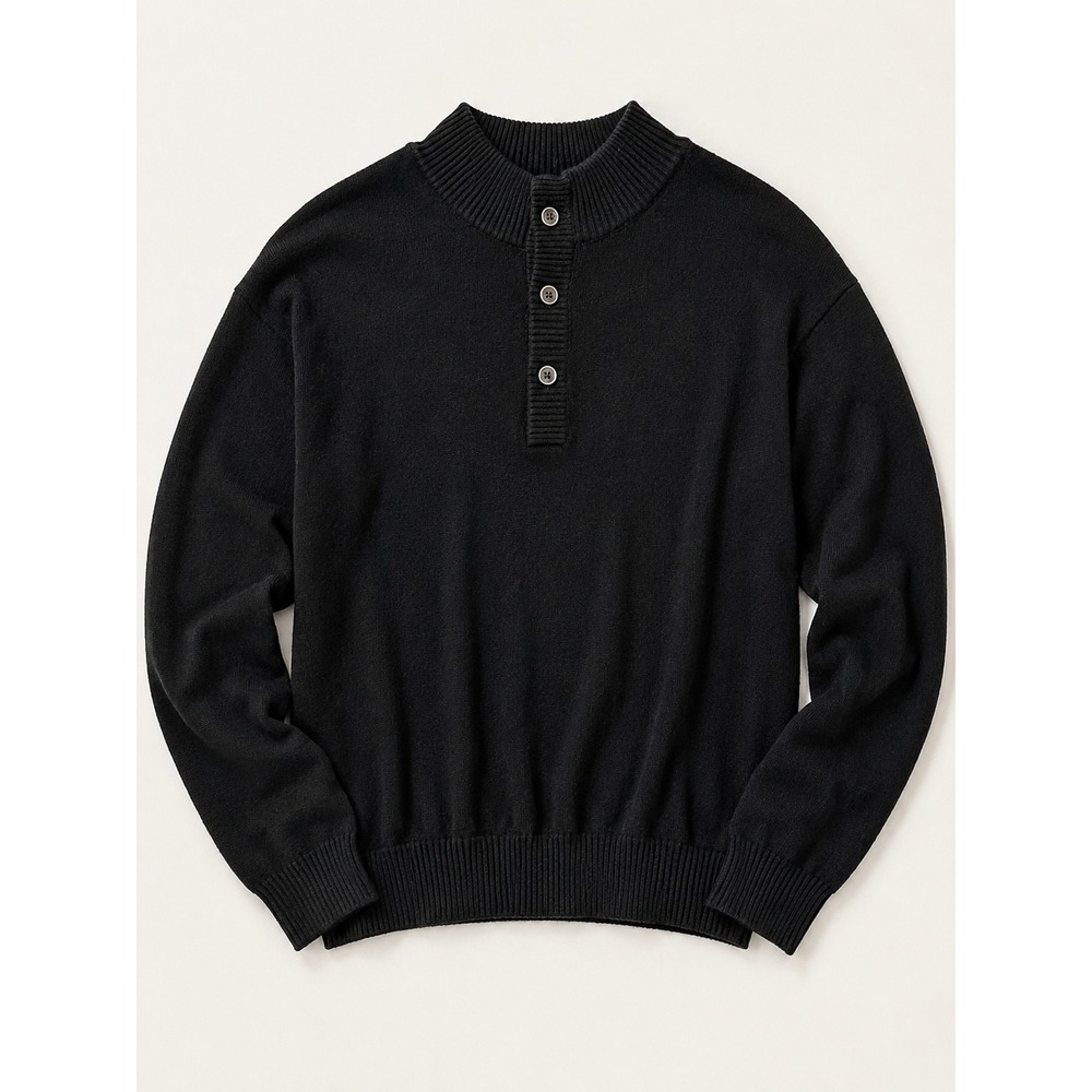 Peter Millar Luxe Blend Black Wool Cashmere Mock Neck Henley Sweater Mens XL